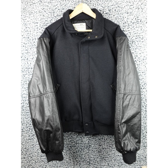 Jack Nadel Inc Varsity Bomber Jacket L Made in USA Wool‎ Body Leather Sleeves